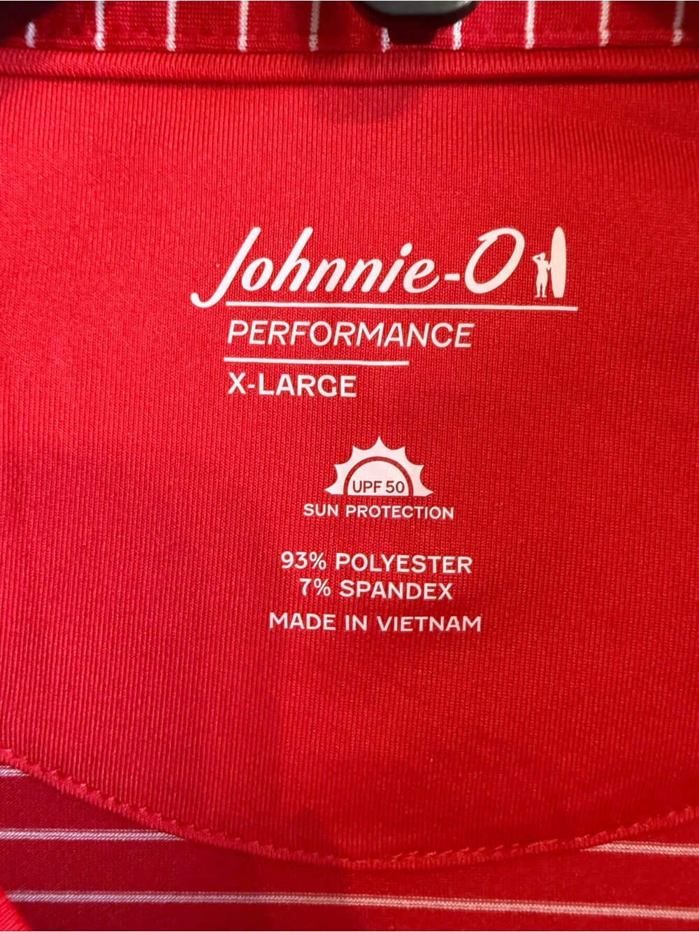 Johnnie-O Beau Performance Jersey Polo Red White Stripe UPF 50 Shirt Size XL - Picture 5 of 13